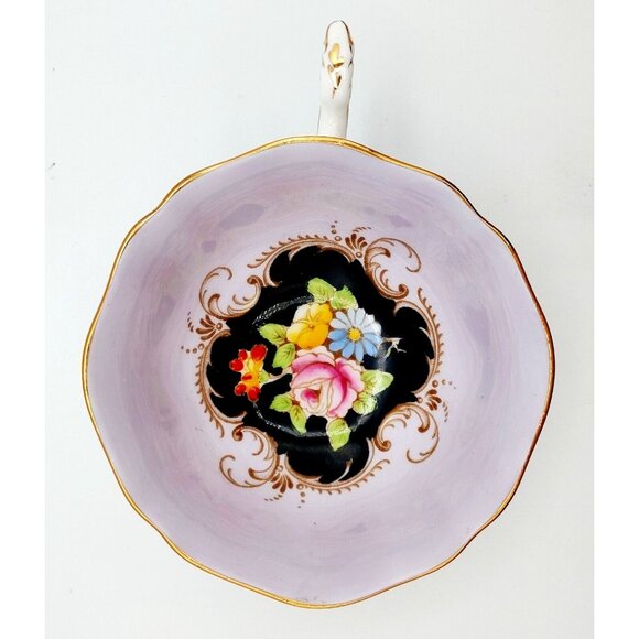 Paragon Teacup and Saucer Pale Mauve w/Multicolored flowers on Black Rare! - Picture 6 of 10